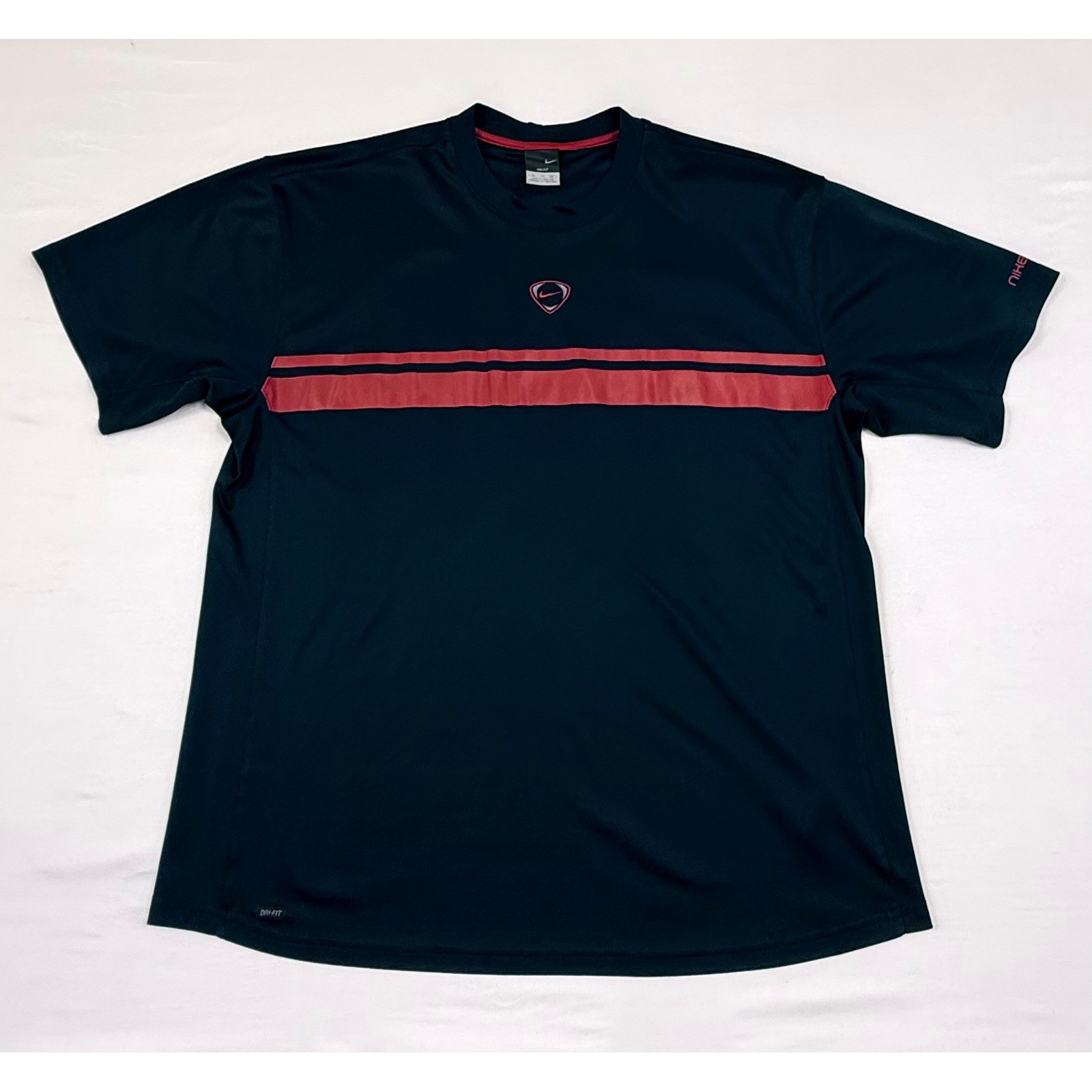 Vtg Nike Soccer Dri-FIT Shirt Mens XL Navy Blue Red Striped Center Shield Logo gallery