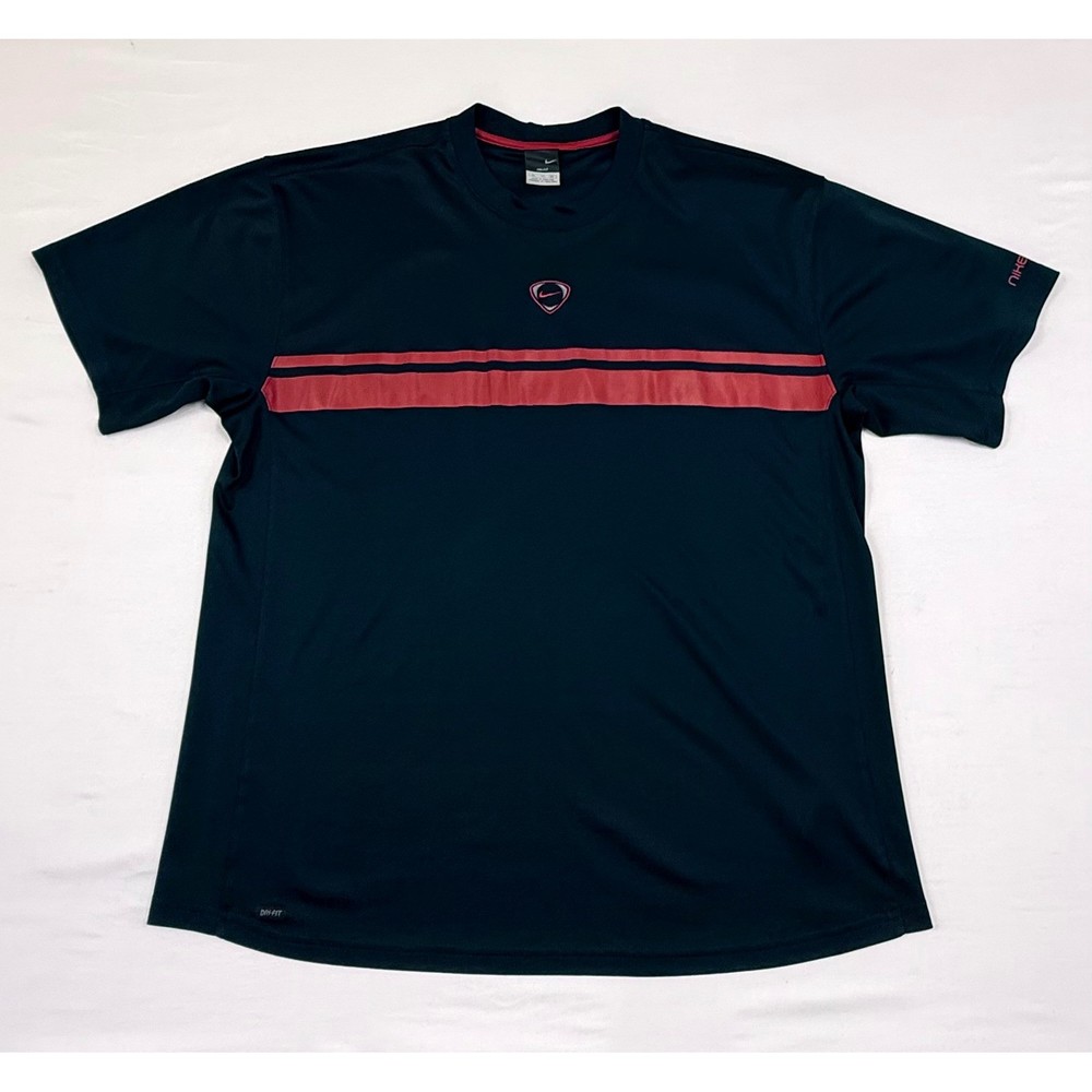 Vtg Nike Soccer Dri-FIT Shirt Mens XL Navy Blue Red Striped Center Shield Logo