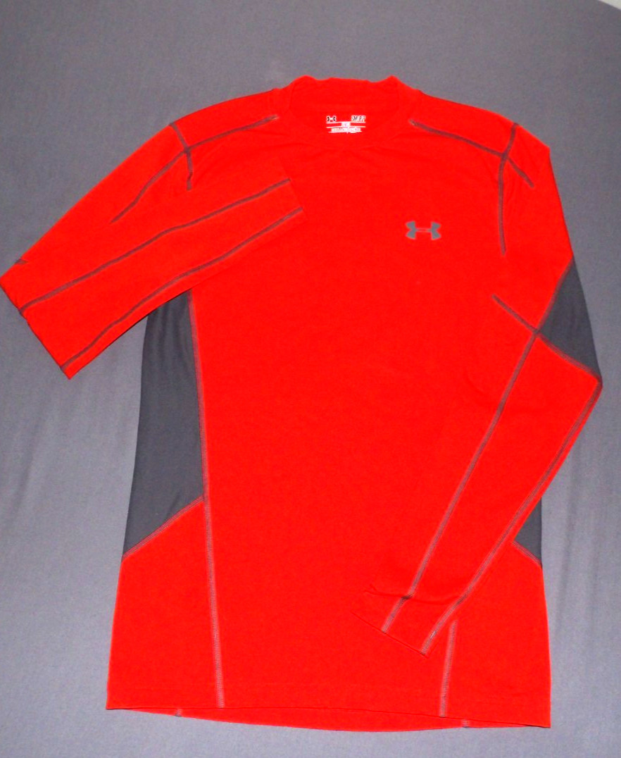 Under Armour Cold Gear Long Sleeved Orange Fitted Athletic Shirt Men's Small gallery