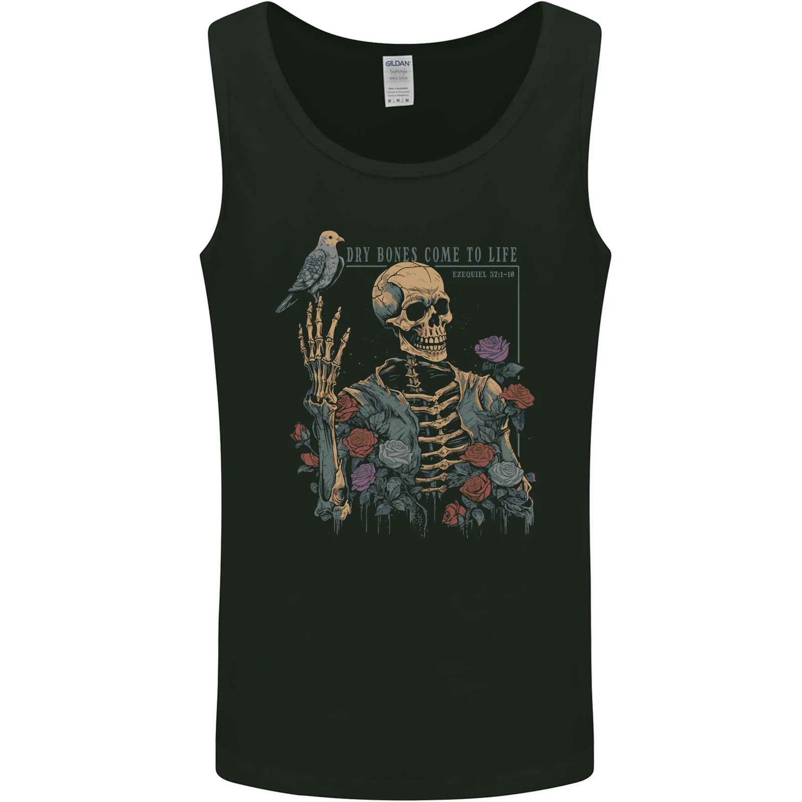Dry Bones Skeleton Skull With Flowers & Bird Mens Vest Tank Top gallery