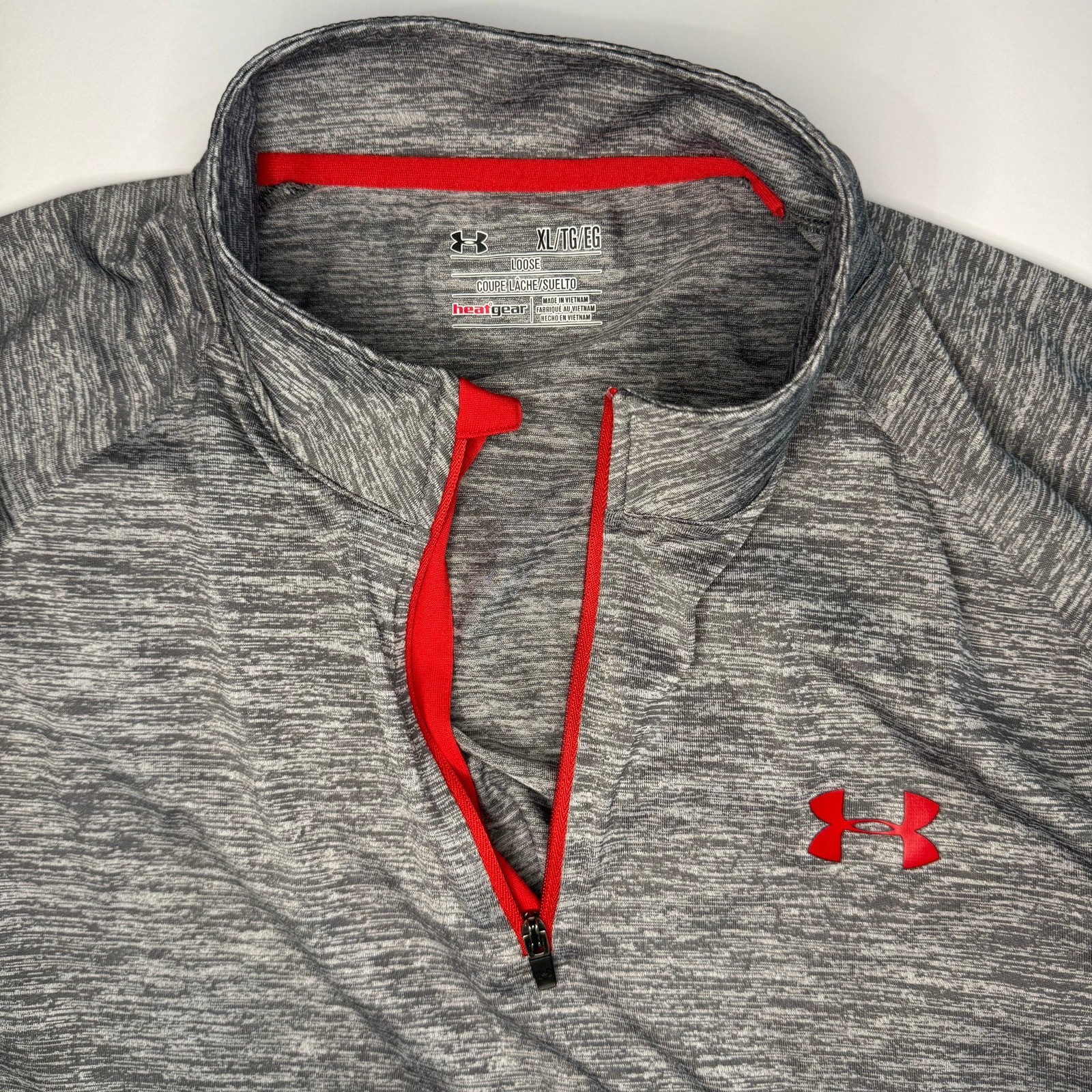 Under Armour XL Gray and Red Striped Quarter Zip Shirt gallery