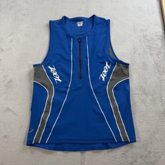 ZOOT Performance Tri Tank Mens XL Sleeveless Jersey Blue Cycling Activewear Zip
