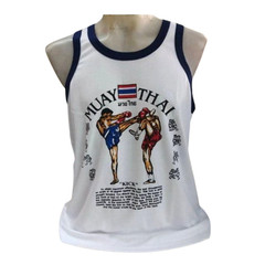 Muay Thai Tank Top # L White Cotton Muay Thai Print Design Unisex Soft Gift