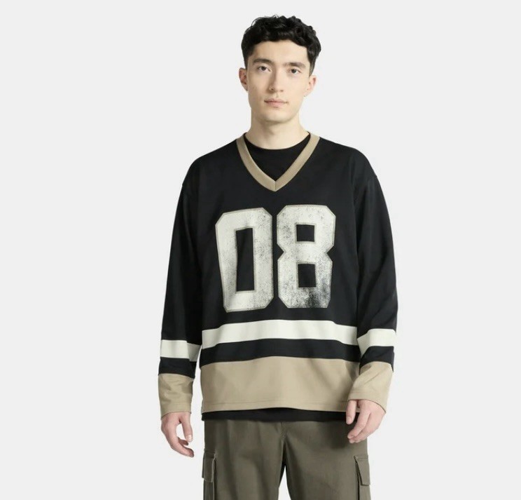 NWT No Boundaries Hockey Jersey Mens S Black Tan 08 Graphic Mesh Long Sleeve gallery