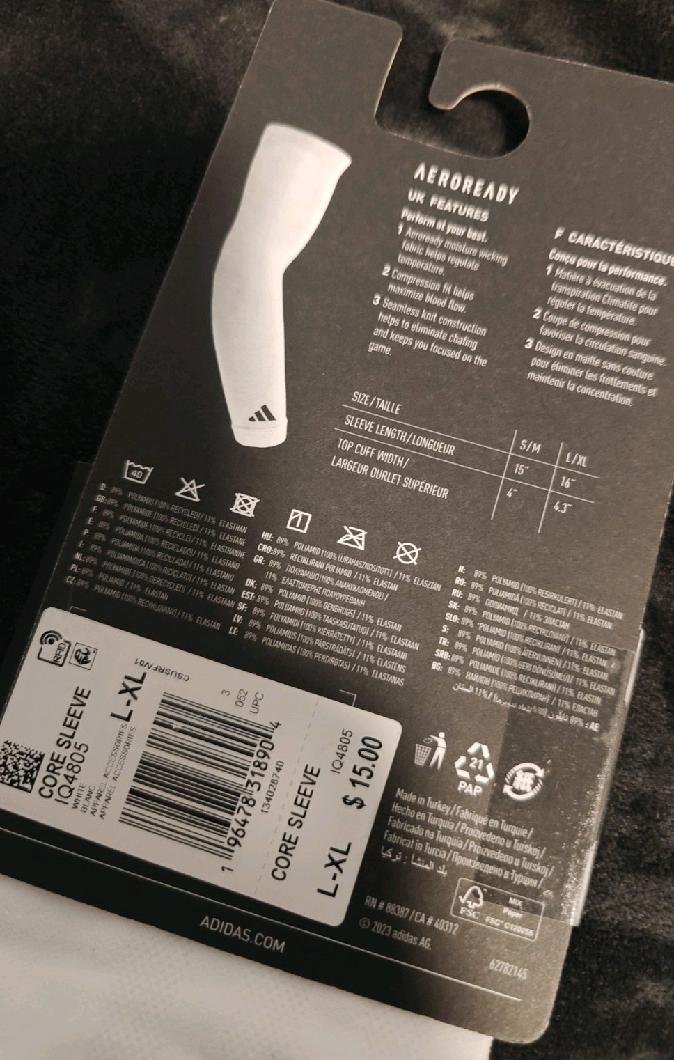 Adidas Core White Compression Arm Sleeve Single L-XL NWT gallery