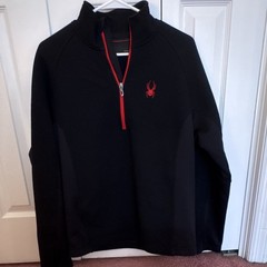 Spyder Men’s M Black/Red 1/4 Zip Mock Neck Pullover Top Polyester Athletic