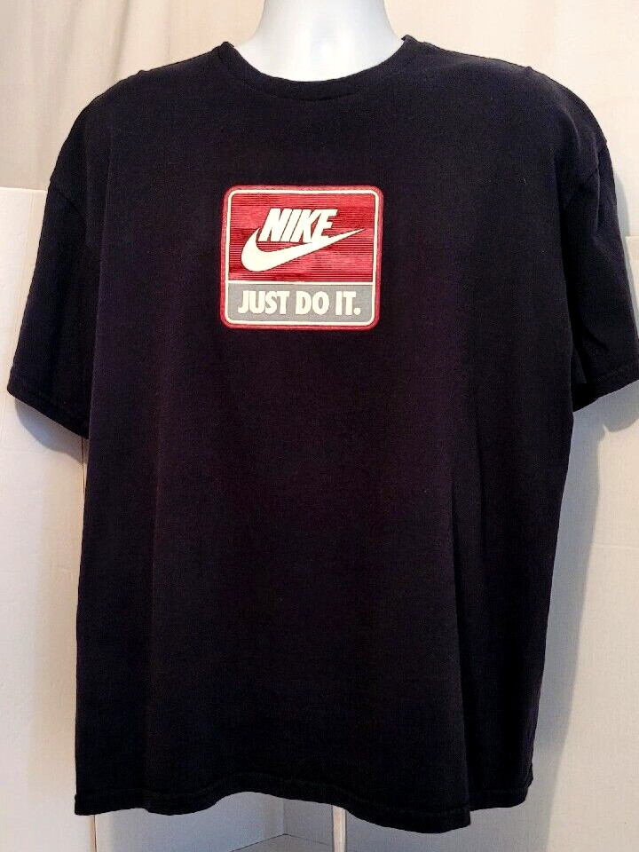 Vtg Nike Men's Tshirt XL Just Do It Rubber Graphic Black SS Crew Neck Black Red gallery