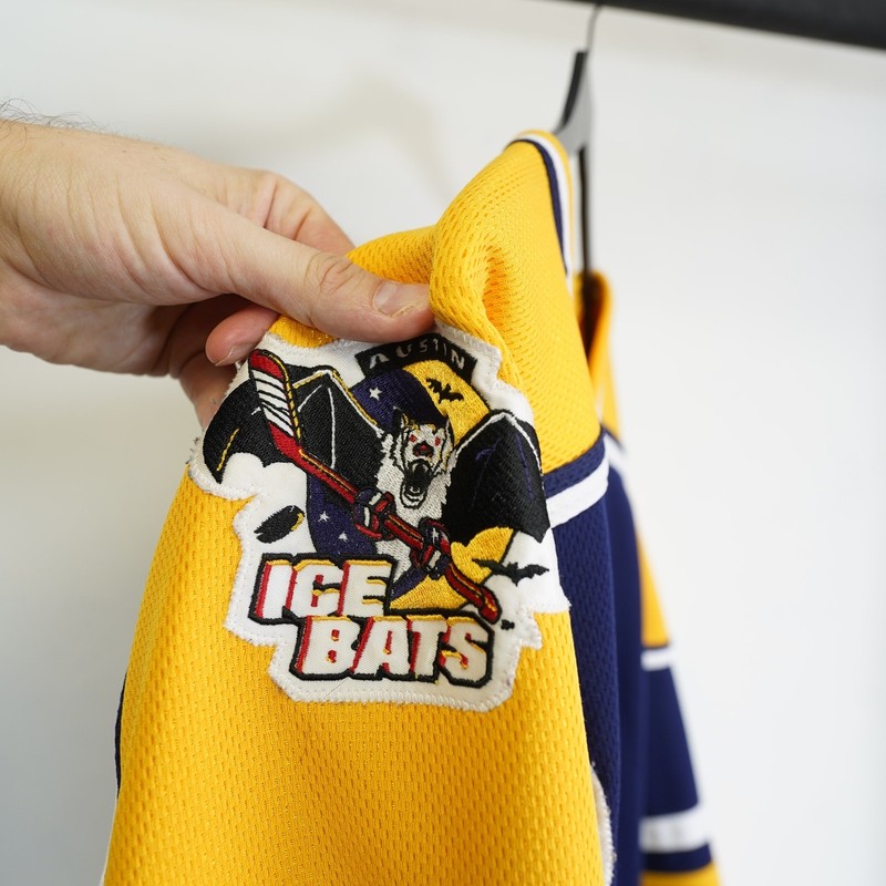 Vintage Austin Ice Bats Sewn AK Hockey Jersey Men's XL 2002-2003 Blue Yellow gallery