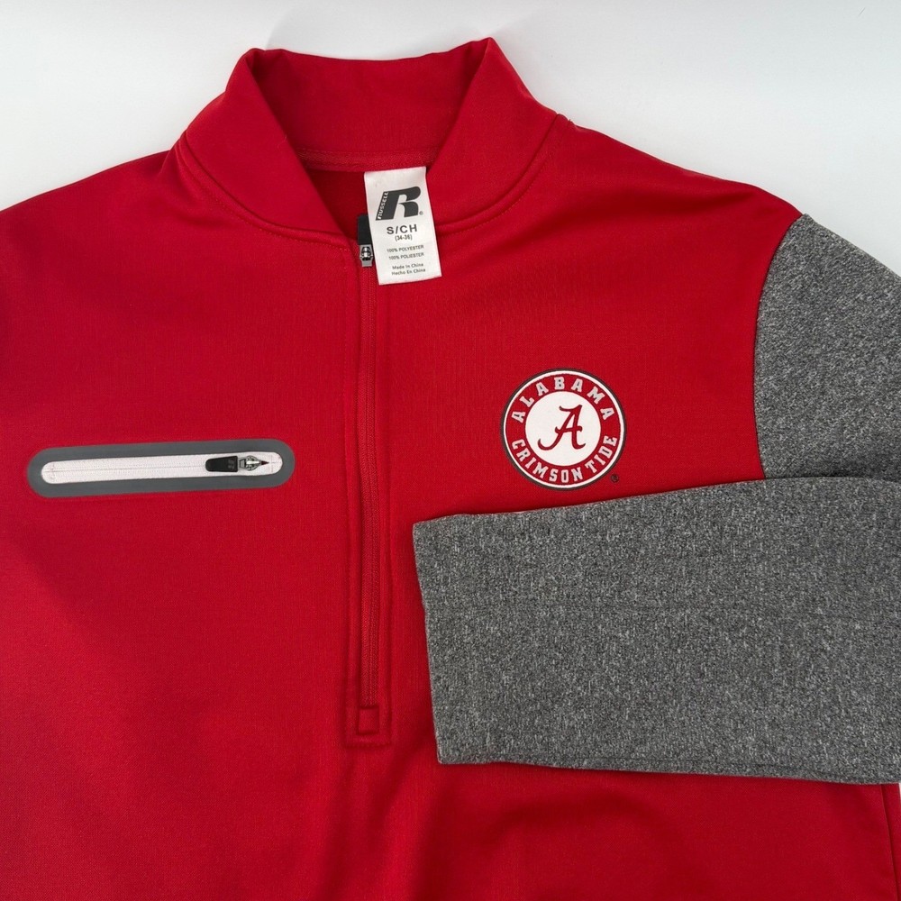 Russell Athletic Alabama Crimson Tide Quarter Zip Pullover Men's Small Red Gray