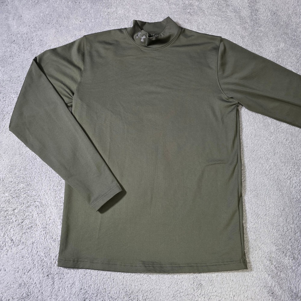 Under Armour Mens M ColdGear Mock Neck Olive Green Fitted Thermal Base Layer