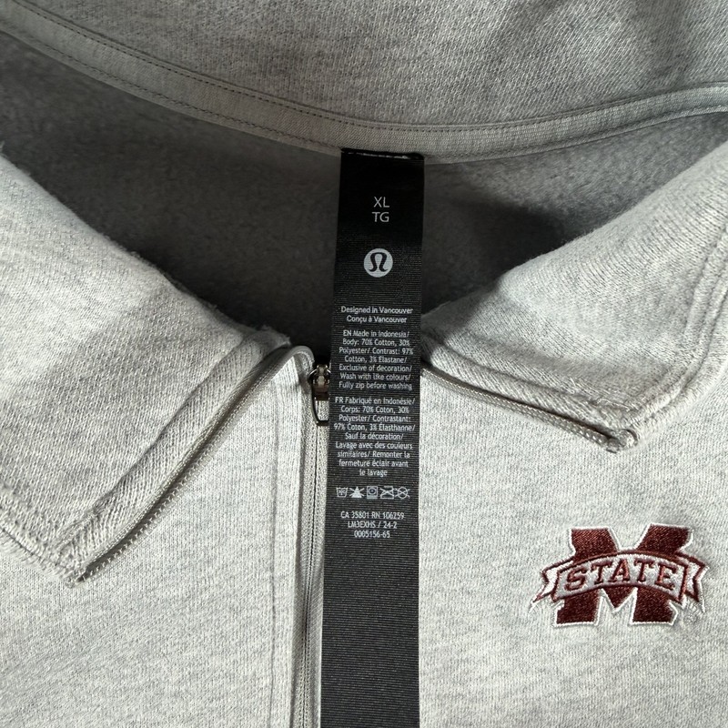 Lululemon Mississippi State Pullover Men’s XL Gray Solid Steady 1/4 Zip Fleece gallery