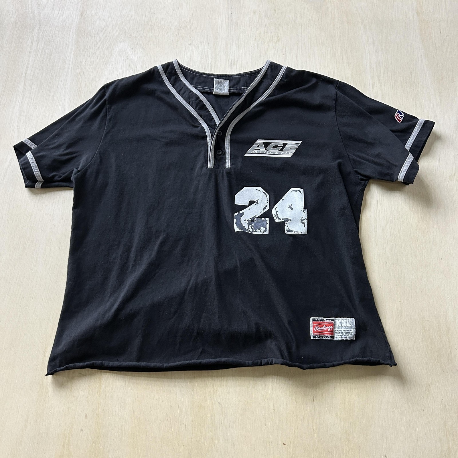 Vintage Rawlings Baseball Jersey Mens 2XL Black Henley 24 Athletic Short Sleeve gallery