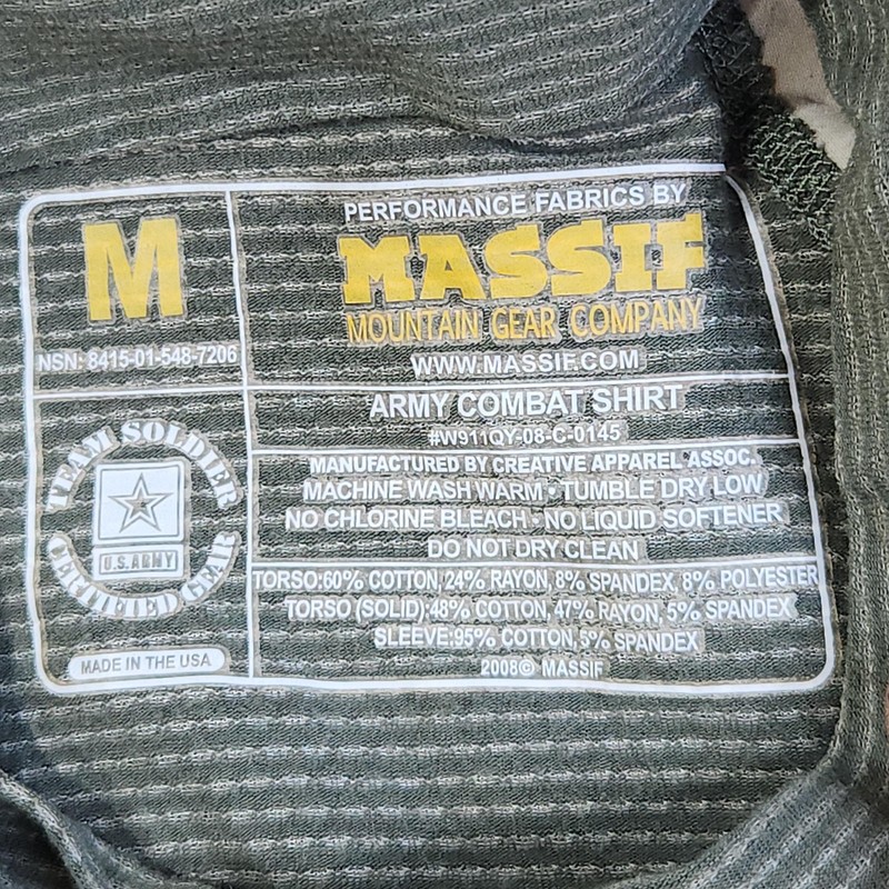 Massif Army Combat Shirt Mens Medium Green Camo Long Sleeve US Army Tactical Top gallery