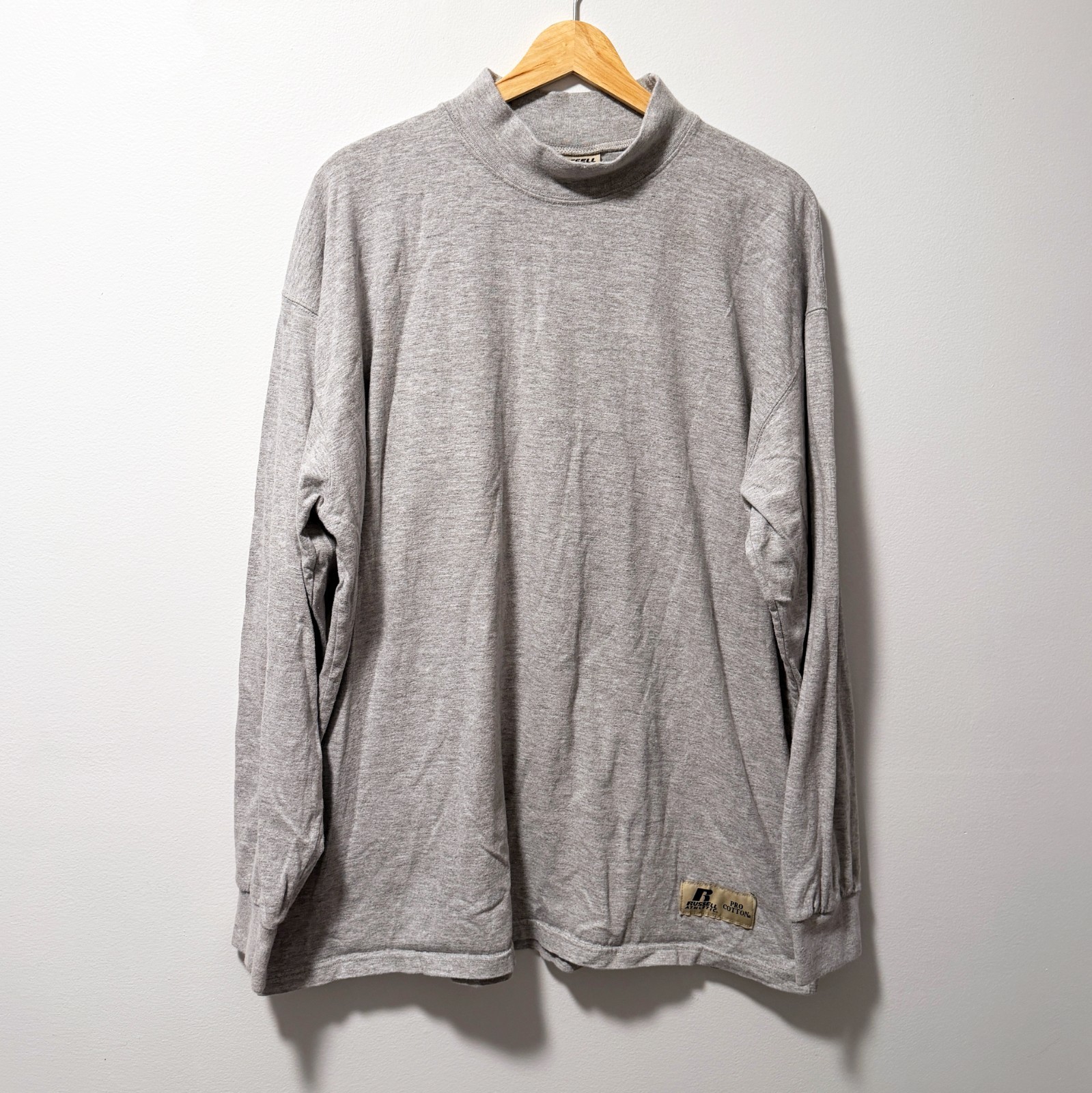 Russell Athletic Pro Cotton Long Sleeve Shirt XL Gray Mock Neck Vintage 90s gallery
