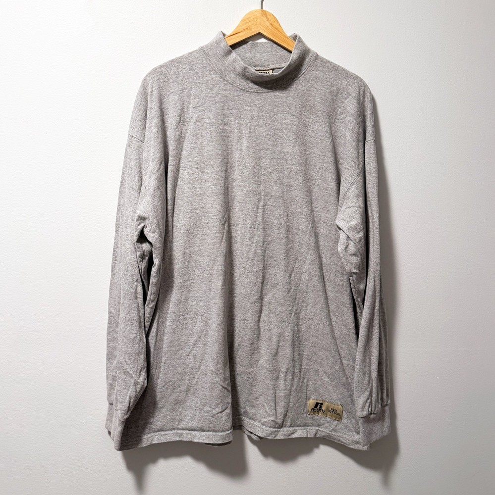 Russell Athletic Pro Cotton Long Sleeve Shirt XL Gray Mock Neck Vintage 90s