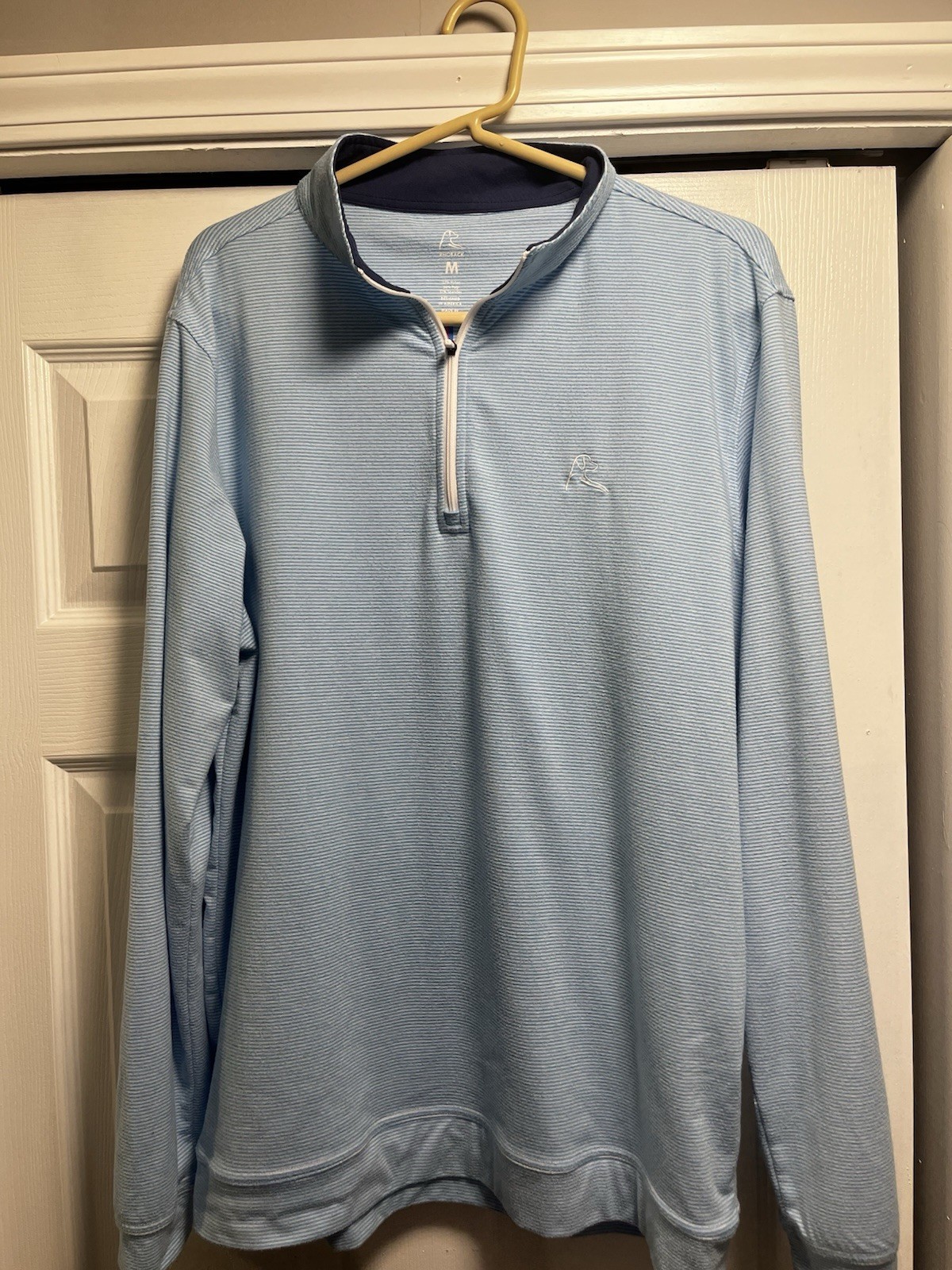 Rhoback Riva Heather Stripe Performance Q-Zip Medium, Light Blue/White gallery