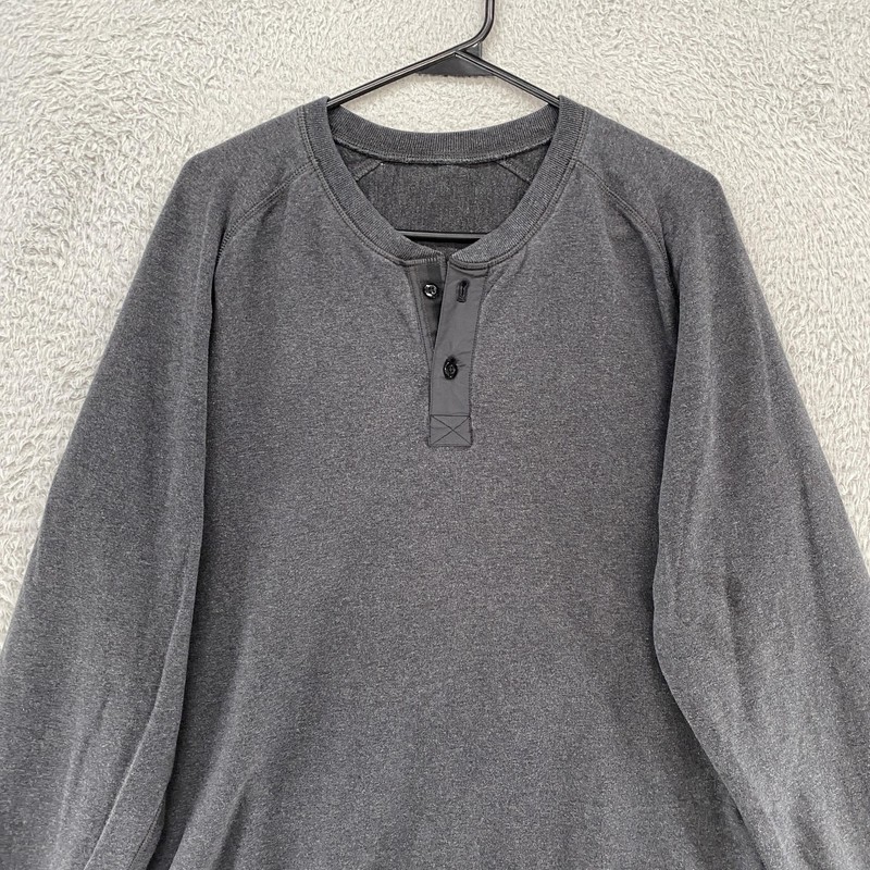 Lululemon Henley Shirt Mens Medium Gray Heather Long Sleeve Raglan Elbow Patches gallery