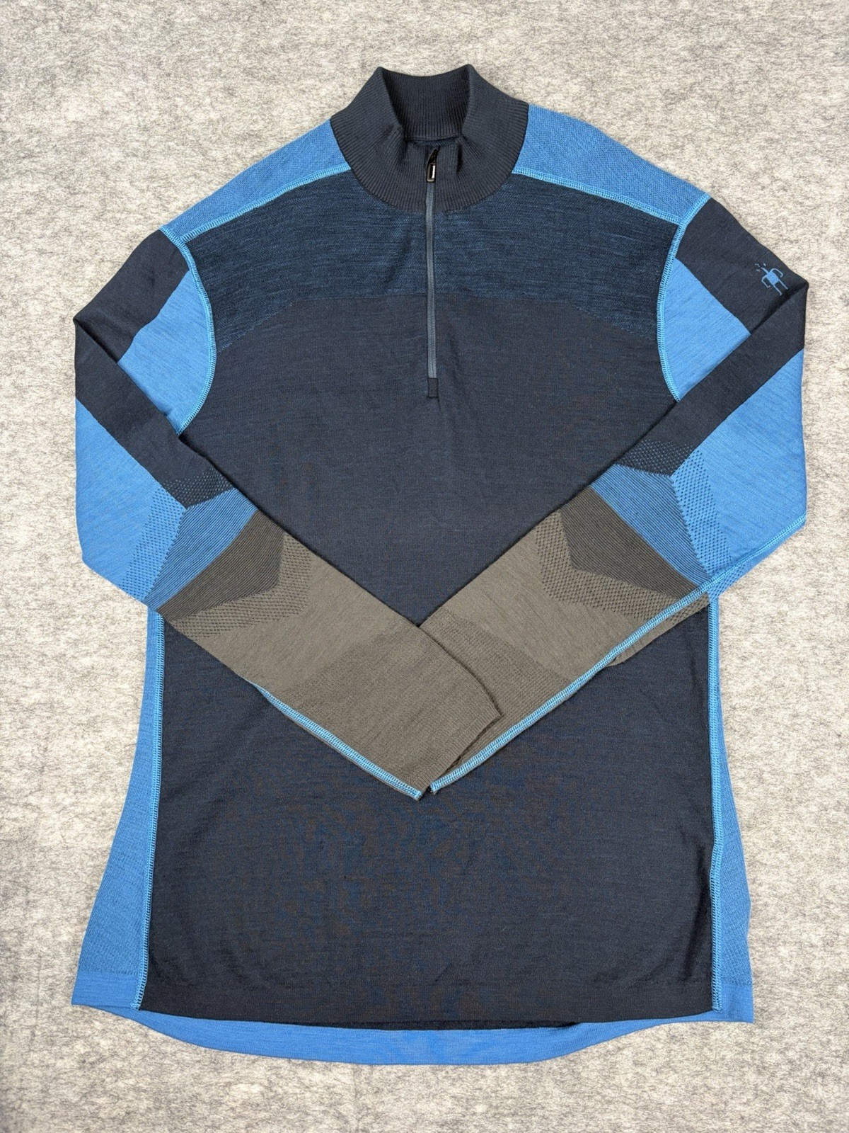 SmartWool Intraknit Mens XL Navy Blue Merino 200 Colorblock Quarter Zip Active gallery