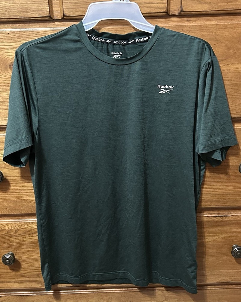 Reebok Mens Performance T Shirt Size M Green Space Dye Short Sleeve Gym Top Read