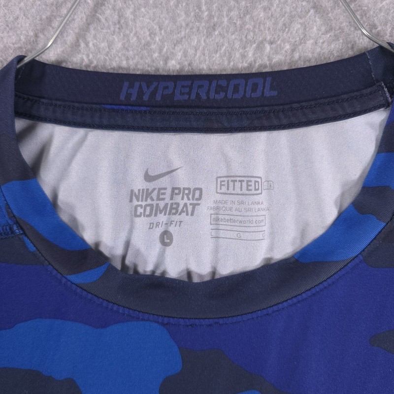 Nike Pro Combat Hypercool Fitted Blue Camo Dri-Fit Training Shirt Mens Large gallery