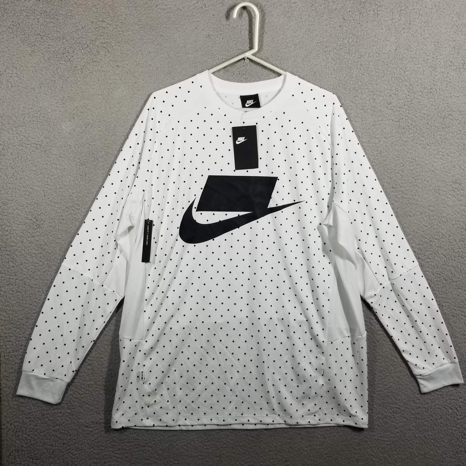 Nike Shirt Mens Large White Long Sleeve Polka Dot Swoosh Jersey 930325-121 gallery