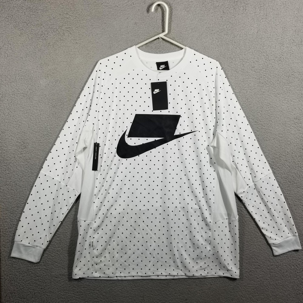 Nike Shirt Mens Large White Long Sleeve Polka Dot Swoosh Jersey 930325-121
