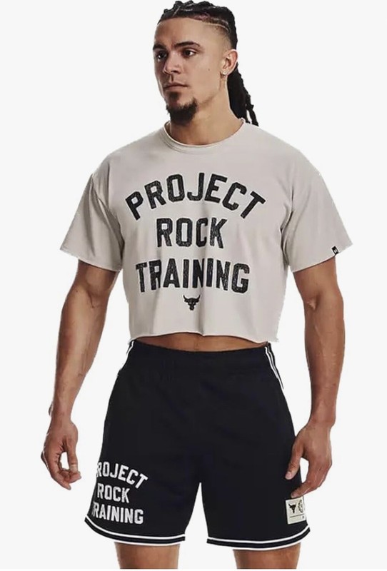 Under Armour Project Rock Men's T-Shirt 2XL Heavyweight Training Cutoff Gym Gray gallery