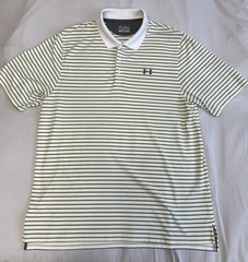 UNDER ARMOUR Heatgear Loose Golf Shirt Sz 2XL White With Green Blue Stripes LNC