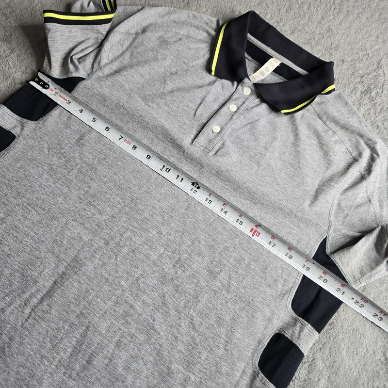 Lululemon Polo Shirt Mens Large Gray Black Yellow S/S Performance Athletica gallery