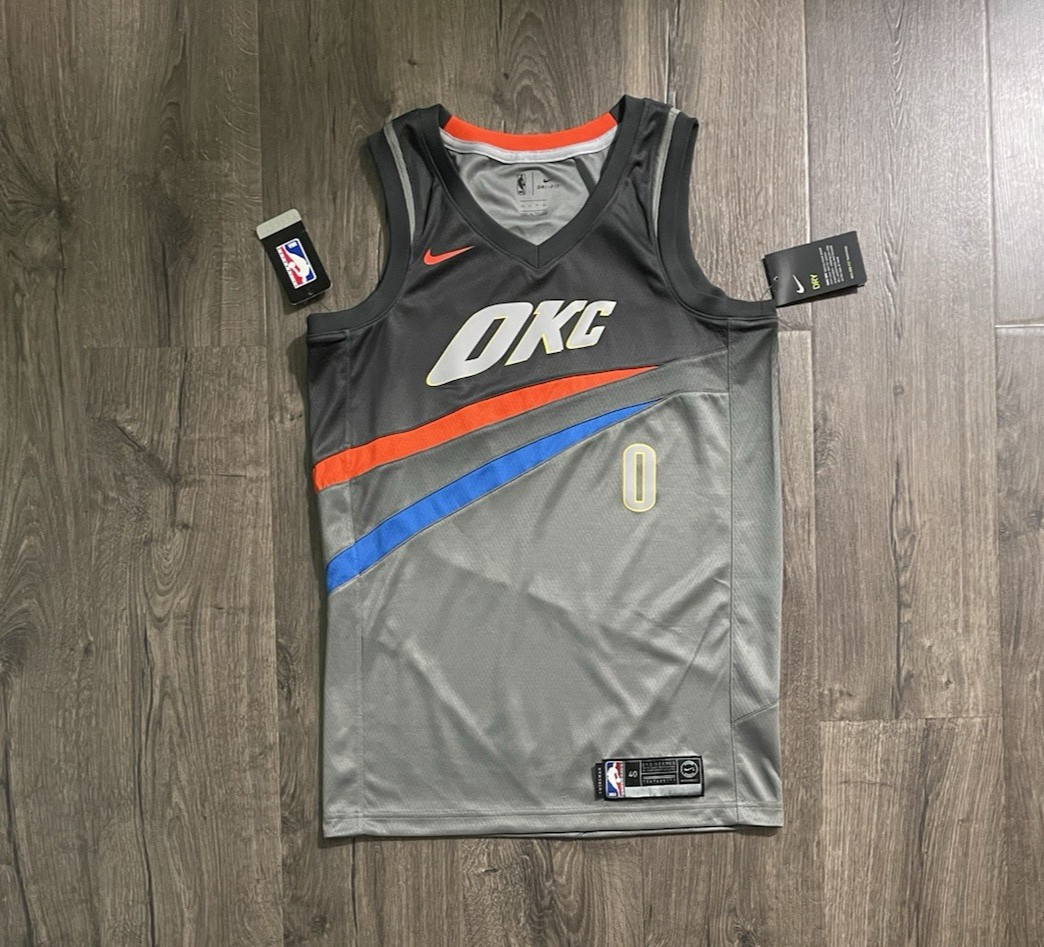 New Men Russell Russ Westbrook Oklahoma City OKC Thunder 2017 2018 NBA #0 Jersey gallery