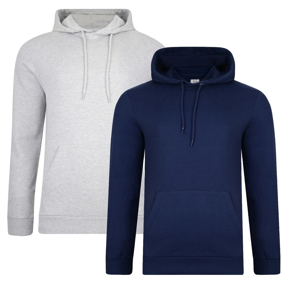 Smith & Jones New Men's Hooded Overhead Sweatshirt Hoodies Plain Top 2-Pack