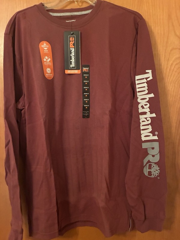 Timberland PRO Wickwork Men’s Long Sleeve Shirt Maroon Logo Sleeve Size M gallery