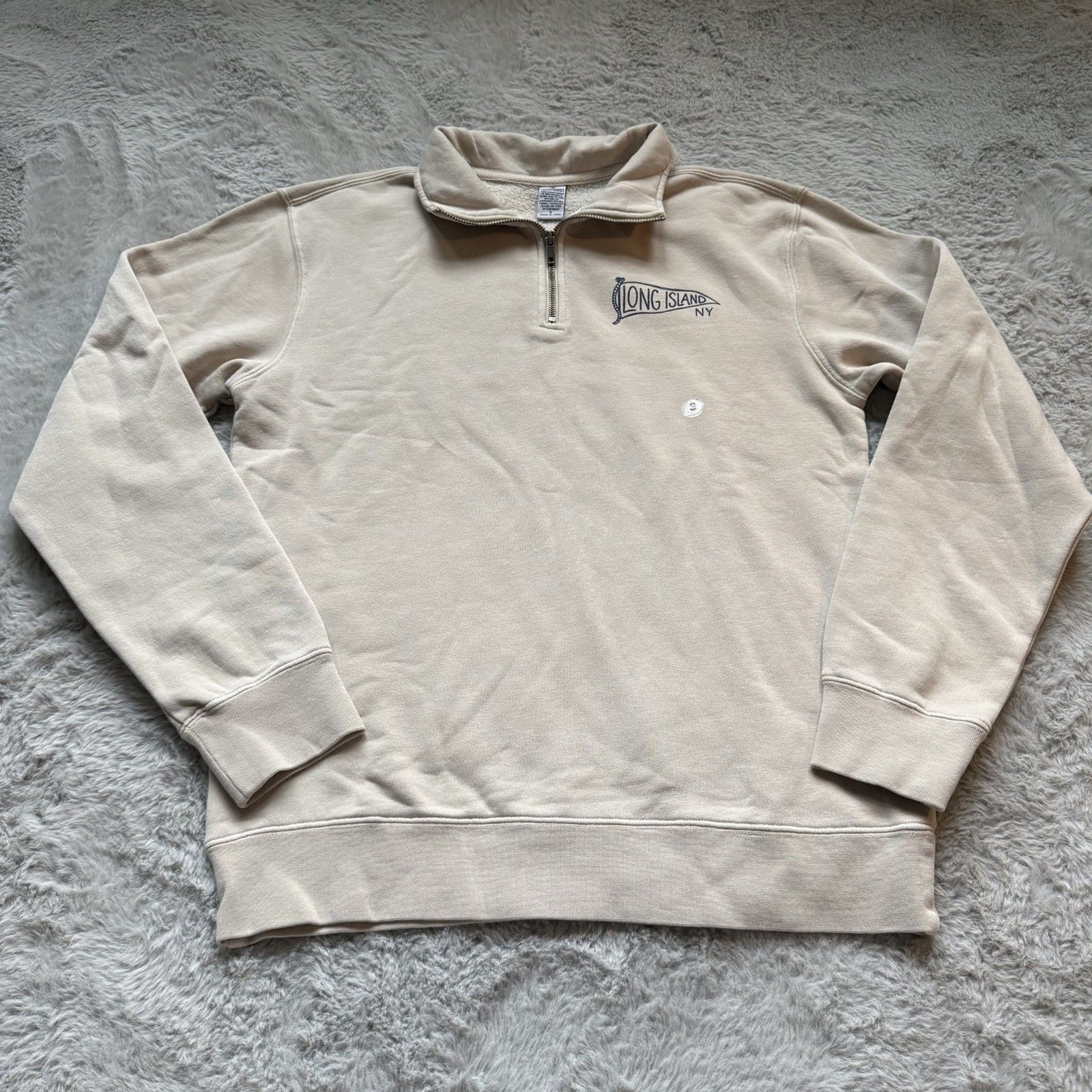 LONG ISLAND NEW YORK DOUBLE SIDED GRAPHIC QUARTER ZIP PULLOVER SHIRT MENS SMALL gallery