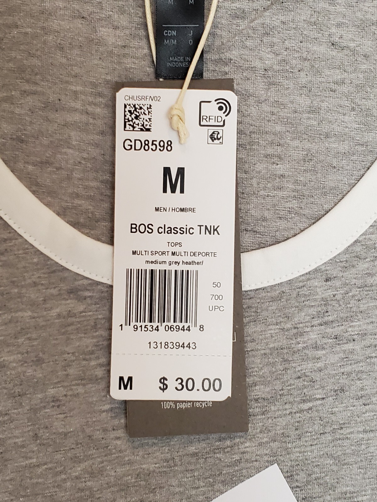 adidas Men's Badge of Sport Classic Tank Top Grey White 100% Cotton Size M L XL gallery
