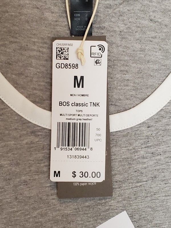 adidas Men's Badge of Sport Classic Tank Top Grey White 100% Cotton Size M L XL gallery