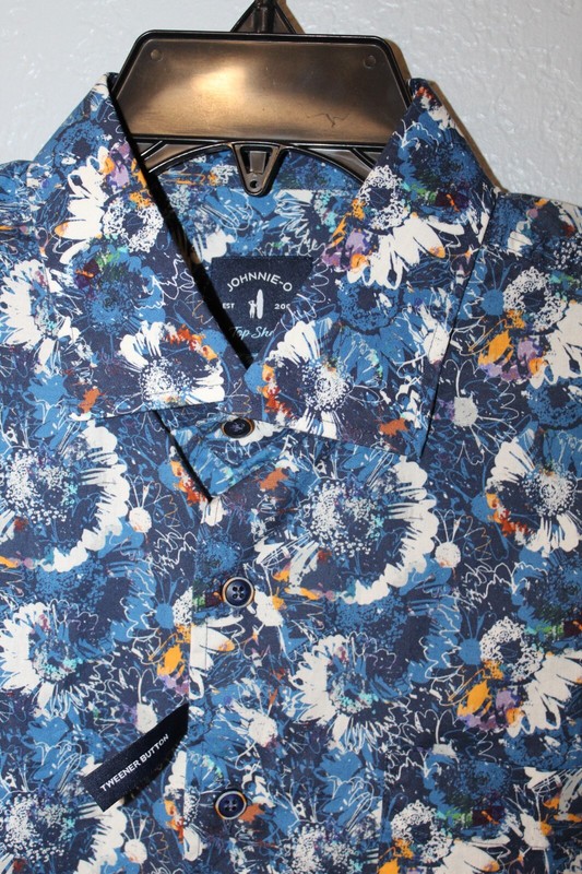 Johnnie-O Keeler Top Shelf Men Button Up Medium Blue Floral Stretch Shirt NEW gallery