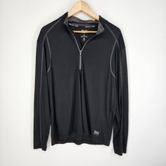Everlast Sport Shirt Men Large Black Long Sleeve 1/4 Zip Mock Neck Logo Athletic