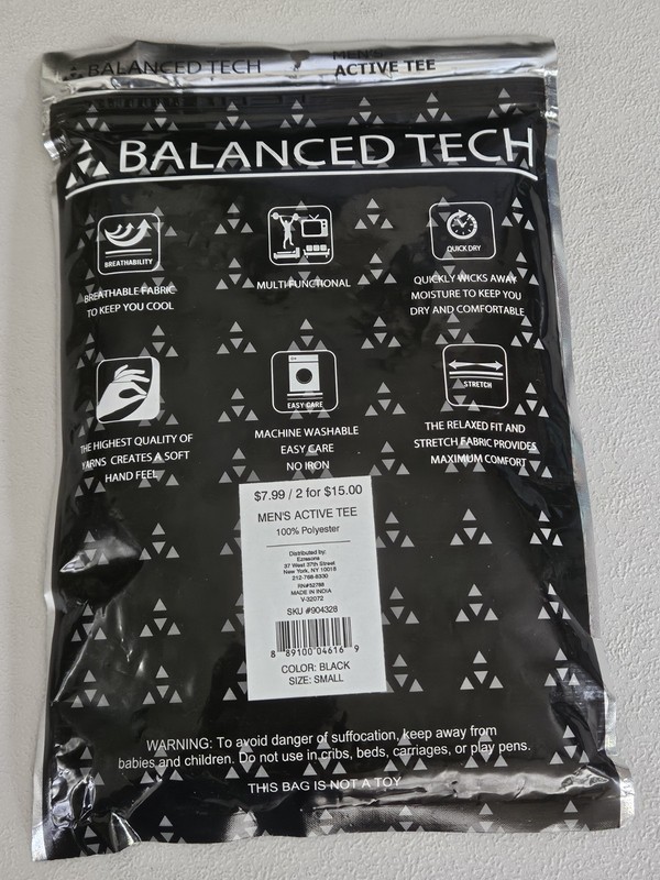 BALANCED TECH ACTIVE TEE Men's Small~ Breathable/Relaxed/Black Polyester Stretch gallery