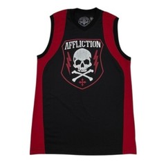 Affliction Performance Napalm Jersey Tank Size Medium Red Black Skull Retro Y2K