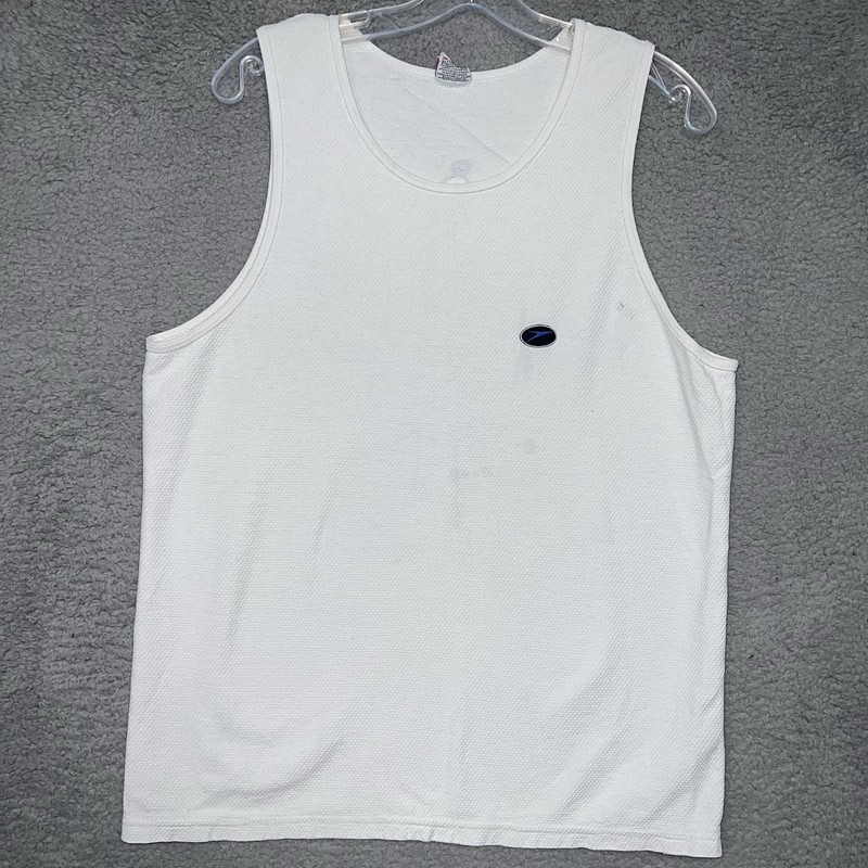 VTG SPEEDO Shirt Men's Size M White Tank Top Gym Made USA Weightlifting 1998 90s gallery