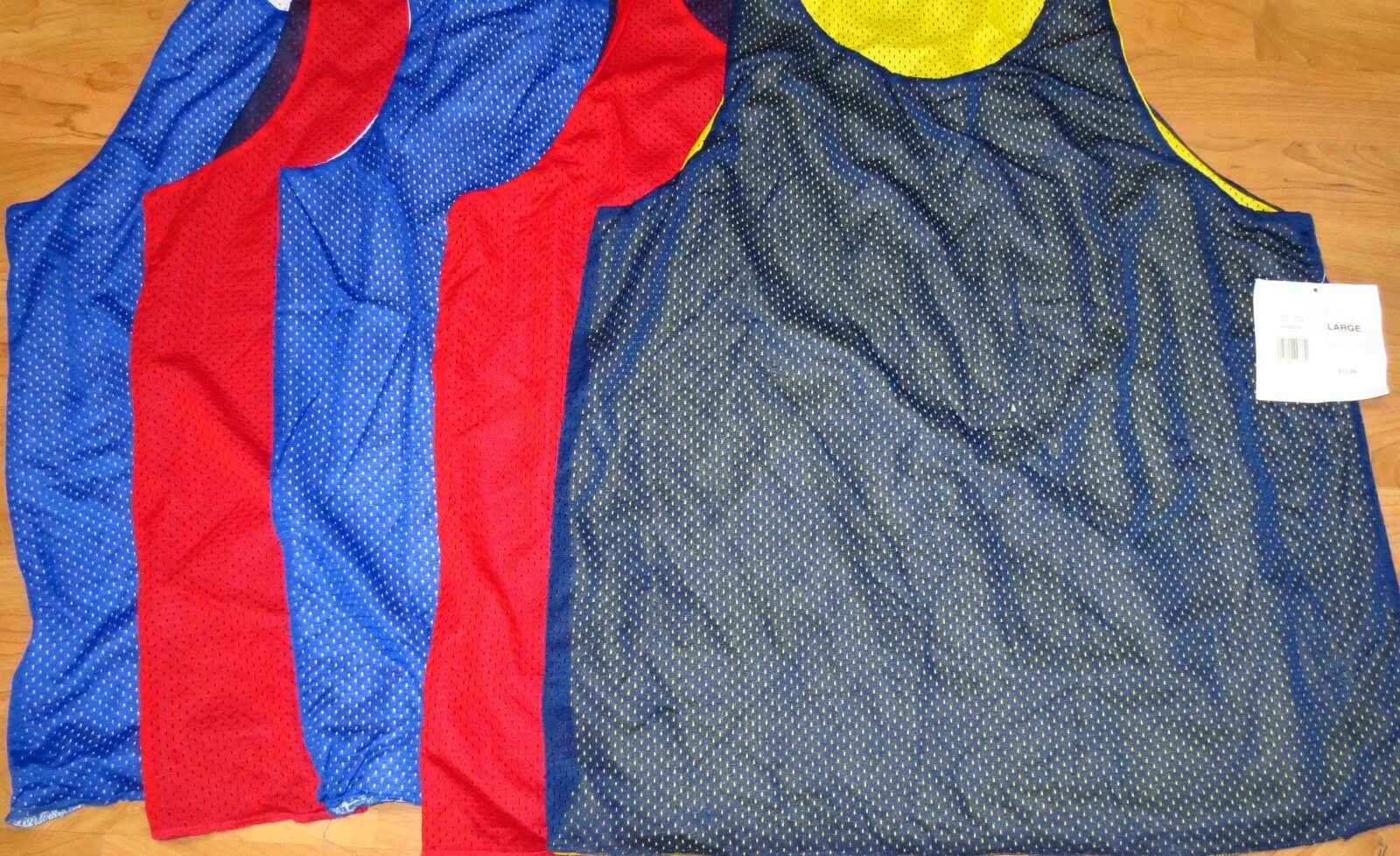 Men Tank Top Reversible Large 5 Pc 3 Color 100 % Nylon Royal/White Red/Navy gallery