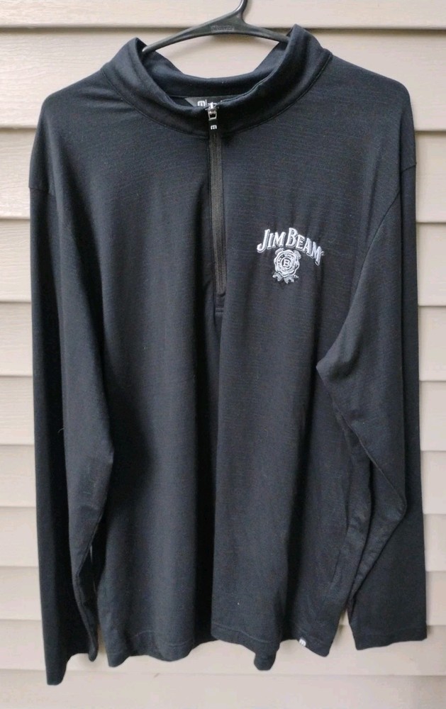 Travis Mathew Crestview 1/4 Zip Pullover Mens XL Black Jim Beam Logo Golf👌Condi