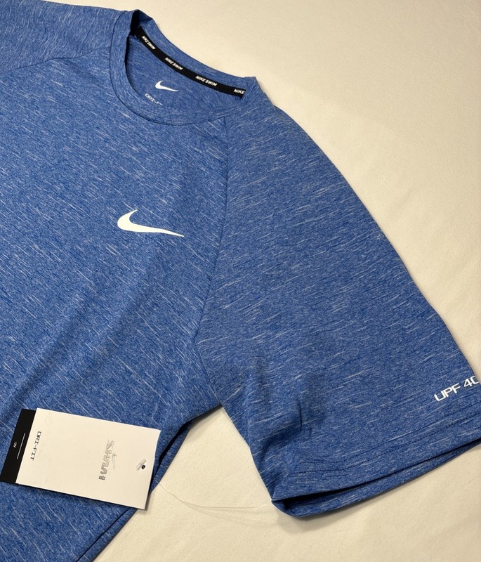 NIKE Swim Men's Short Sleeve Hydroguard Rash Guard Shirt Heather Blue Small $46 gallery