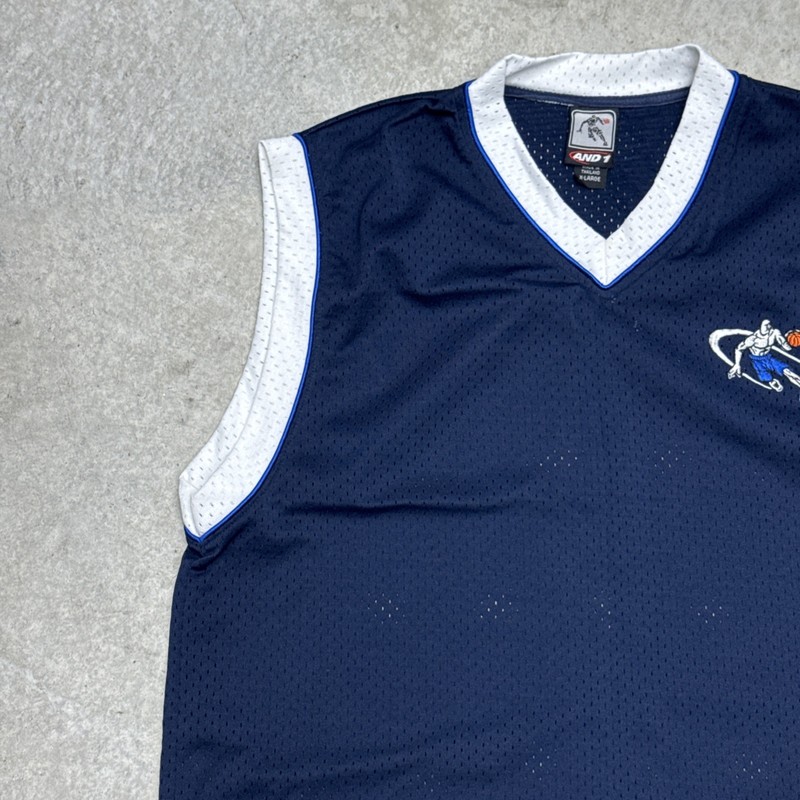 AND1 Streetball Basketball Jersey XL Navy Mesh Y2K Vintage 2000s V-Neck gallery