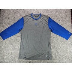Nike Pro Combat Dri-FIT Fitted Baseball 3/4 Sleeve Shirt Gray Blue Mens L