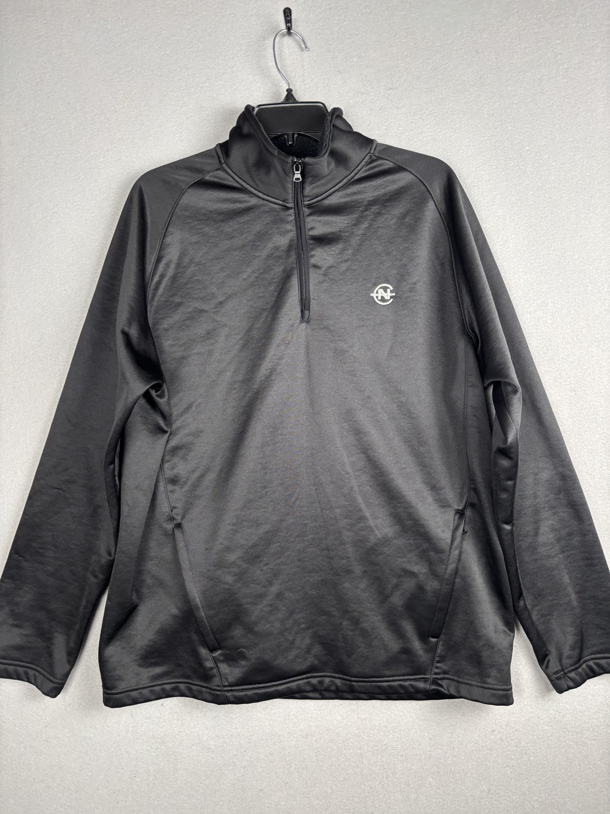 Nautica Competition Pullover Mens Large Black Quarter Zip Fleece Logo Pockets gallery