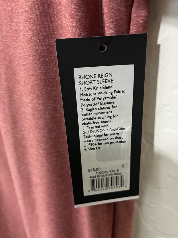 Men’s NWT RHONE Reign Short Sleeve Performance Tshirt Red Brick/pink Rose Small gallery