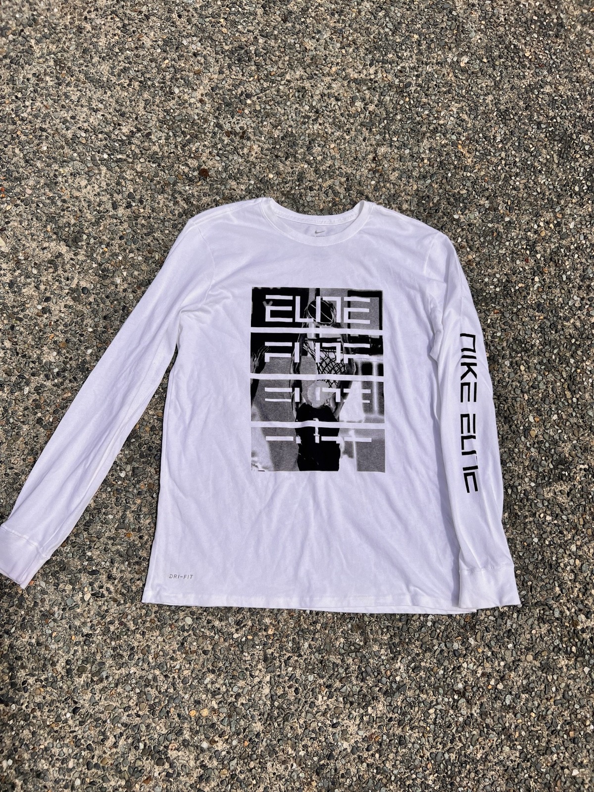 Nike Elite Dri-FIT Long Sleeve Shirt Men's Large White Basketball Tee gallery