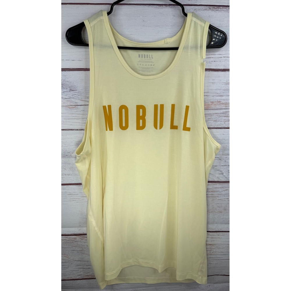 NOBULL Men Pale Yellow Graphic Logo Training Tank Top Size M Just The Horns