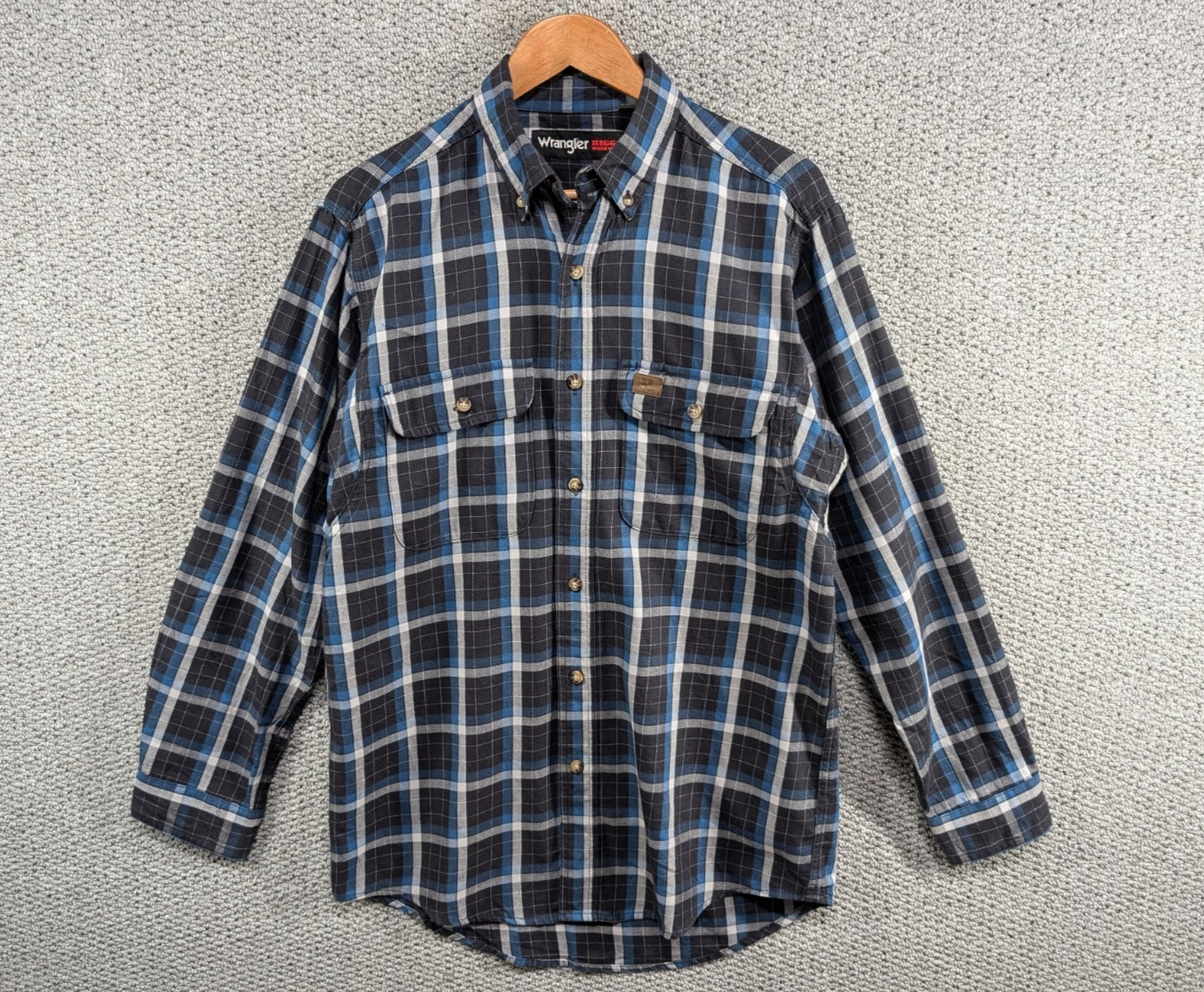 WRANGLER Riggs Workwear Check Plaid Heavy Duty Worker Button Down Shirt M gallery
